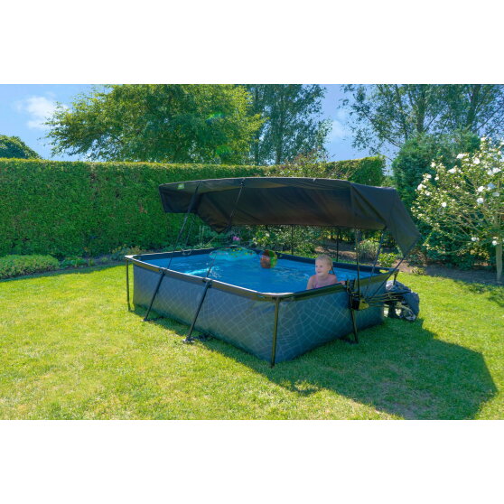 EXIT Stone pool 300x200x65cm med filterpump och tak och solsegel - gr&aring;