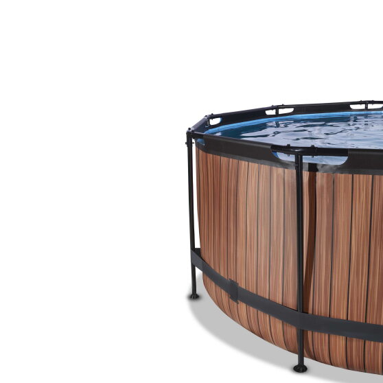 EXIT Wood pool ø360x122cm med sandfilterpump och tak - brun