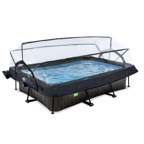 EXIT Black Wood pool 300x200x65cm med filterpump och tak och solsegel - svart