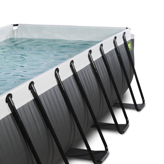 EXIT Black Leather pool 400x200x122cm med sandfilterpump och tak - svart