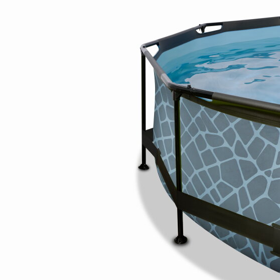 EXIT Stone pool ø244x76cm med filterpump och tak och solsegel - grå