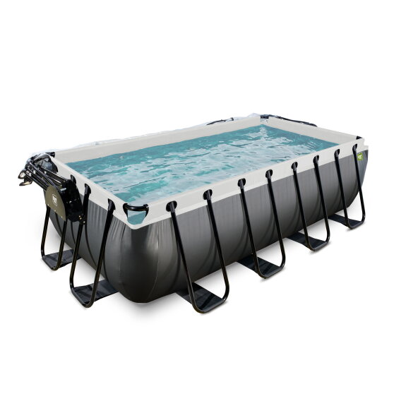 EXIT Black Leather pool 400x200x100cm med sandfilterpump och tak - svart