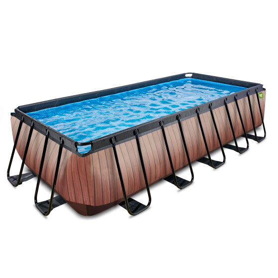 EXIT Wood pool 540x250x122cm med filterpump - brun
