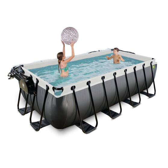 EXIT Black Leather pool 400x200x100cm med sandfilterpump och tak - svart