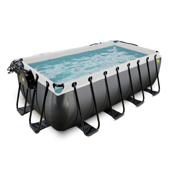 EXIT Black Leather pool 400x200x122cm med sandfilterpump och tak - svart