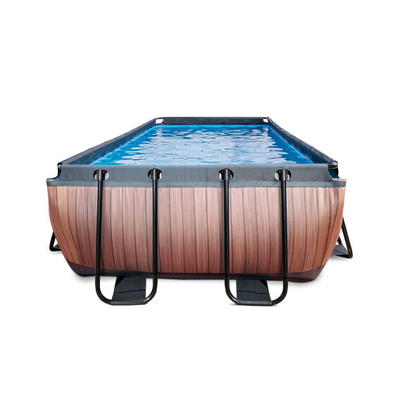 EXIT Wood pool 400x200x100cm med sandfilterpump - brun