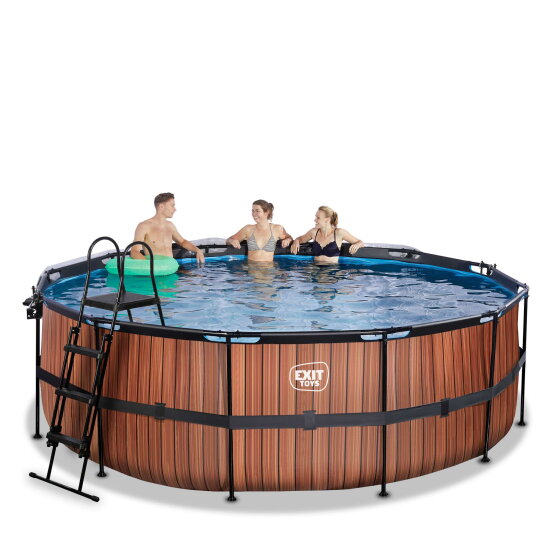 EXIT Wood pool ø427x122cm med sandfilterpump och tak - brun