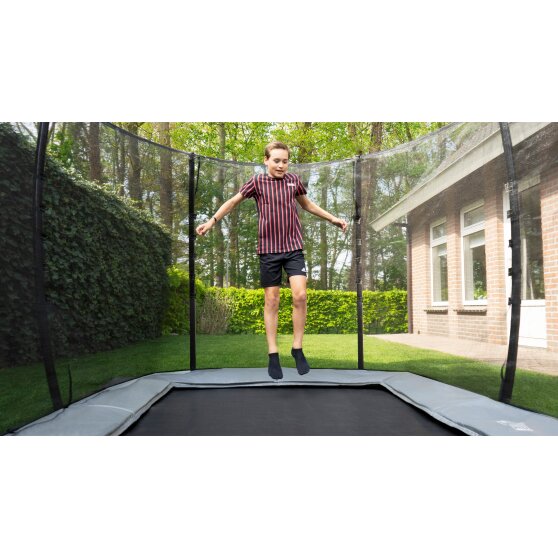EXIT InTerra ground level trampoline 214x366cm with safety net - grey
