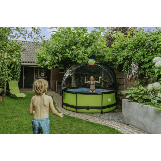 EXIT Lime pool ø244x76cm med filterpump och tak - grön