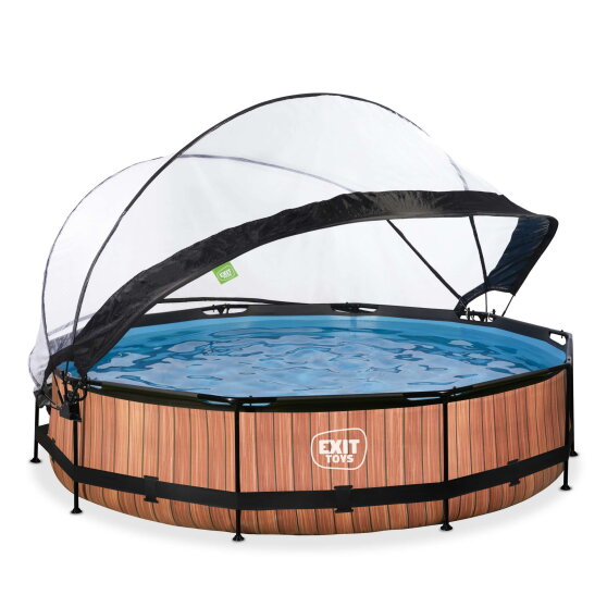 EXIT Wood pool &oslash;360x76cm med filterpump och tak - brun