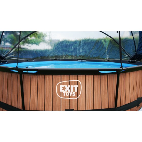 EXIT Wood pool ø360x76cm med filterpump och tak - brun