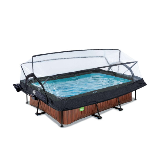 EXIT Wood pool 220x150x65cm med filterpump och tak och solsegel - brun