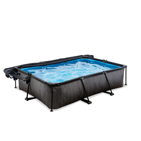 EXIT Black Wood pool 300x200x65cm med filterpump och tak och solsegel - svart