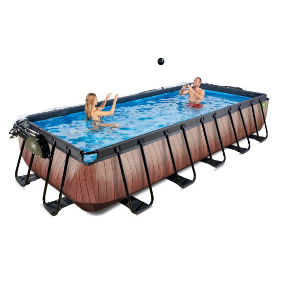 EXIT Wood pool 540x250x100cm med filterpump och tak - brun