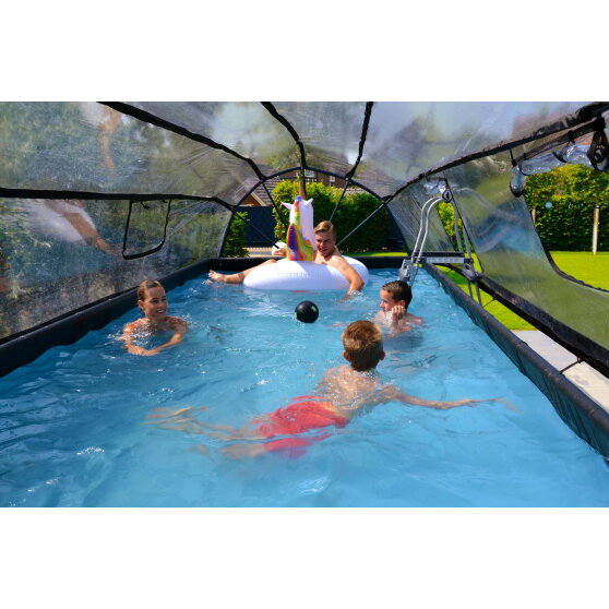 EXIT Wood pool 540x250x100cm med sandfilterpump och tak - brun