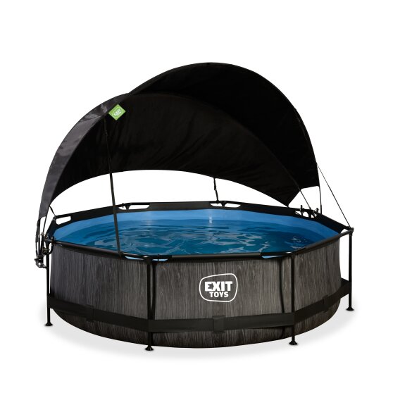 EXIT Black Wood pool ø300x76cm med filterpump och solsegel - svart