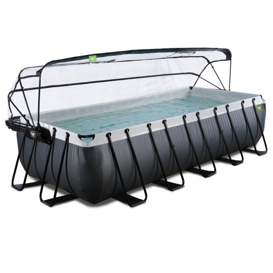 EXIT Black Leather pool 540x250x122cm med sandfilterpump och tak - svart