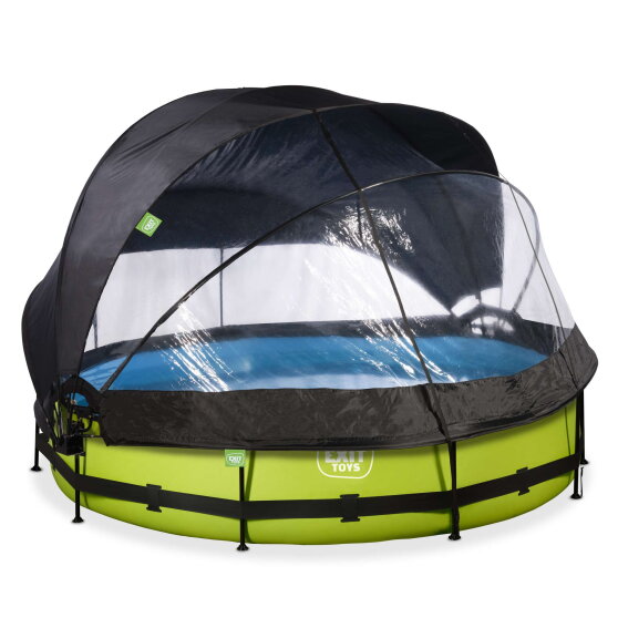 EXIT Lime pool &oslash;360x76cm med filterpump och tak och solsegel - gr&ouml;n