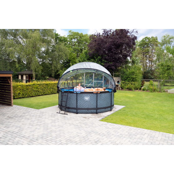 EXIT Wood pool ø360x122cm med sandfilterpump och tak - brun