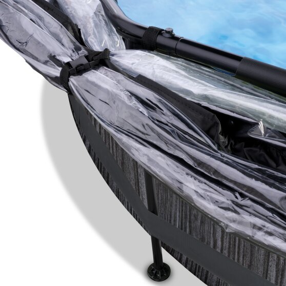 EXIT Black Wood pool ø360x76cm med filterpump och tak och solsegel - svart