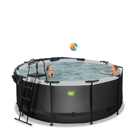 EXIT Black Leather pool &oslash;360x122cm med sandfilterpump och tak och tillbeh&ouml;rsset - svart