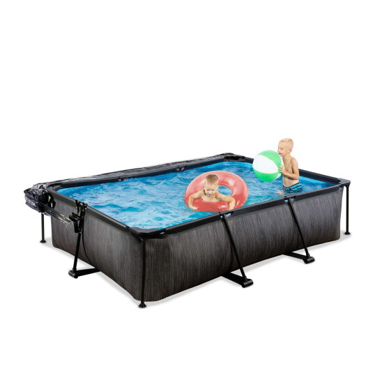 EXIT Black Wood pool 300x200x65cm med filterpump och tak - svart
