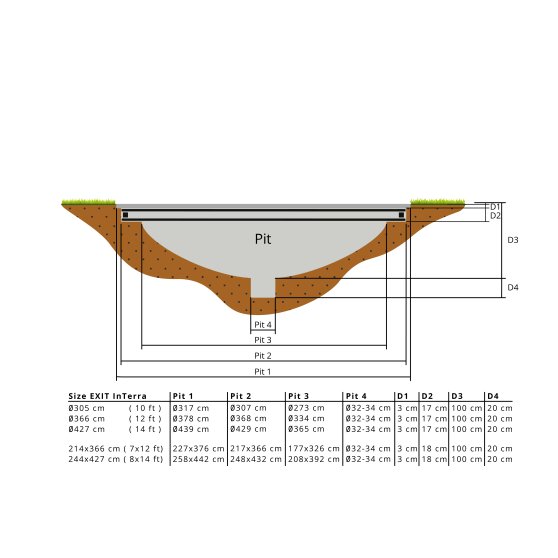 EXIT InTerra ground level trampoline ø305cm with safety net - grey
