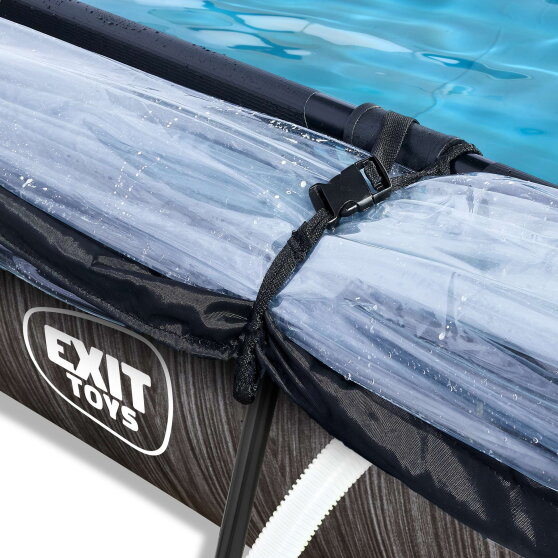 EXIT Black Wood pool 300x200x65cm med filterpump och tak - svart