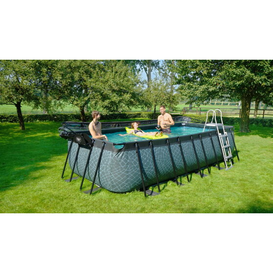 EXIT Wood pool 540x250x122cm med sandfilterpump och tak - brun