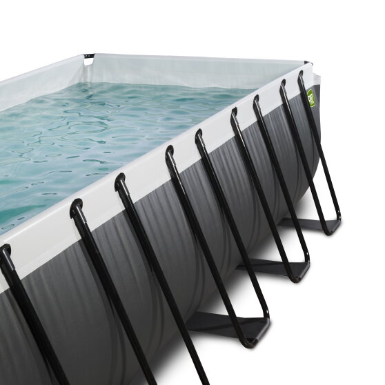 EXIT Black Leather pool 540x250x100cm med sandfilterpump och tak och värmepump - svart