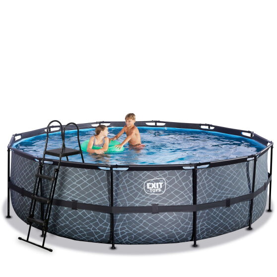 EXIT Stone pool ø488x122cm med sandfilterpump - grå