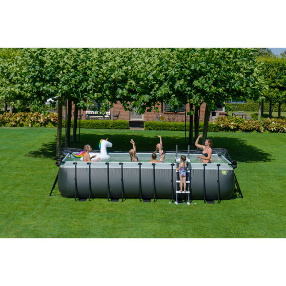 EXIT Black Leather pool 540x250x122cm med sandfilterpump och tak och värmepump - svart