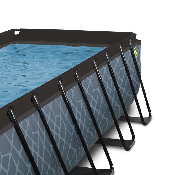 EXIT Stone pool 400x200x100cm med sandfilterpump och tak - grå