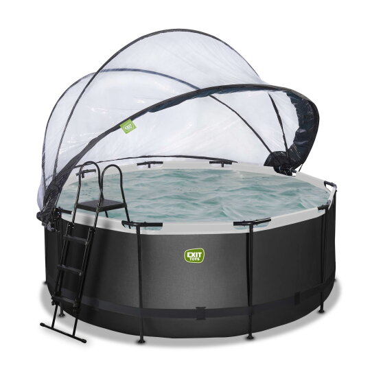 EXIT Black Leather pool &oslash;360x122cm med sandfilterpump och tak och v&auml;rmepump - svart