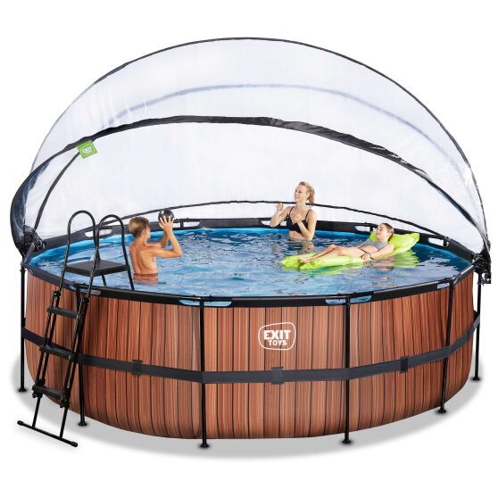 EXIT Wood pool &oslash;450x122cm med sandfilterpump och tak - brun