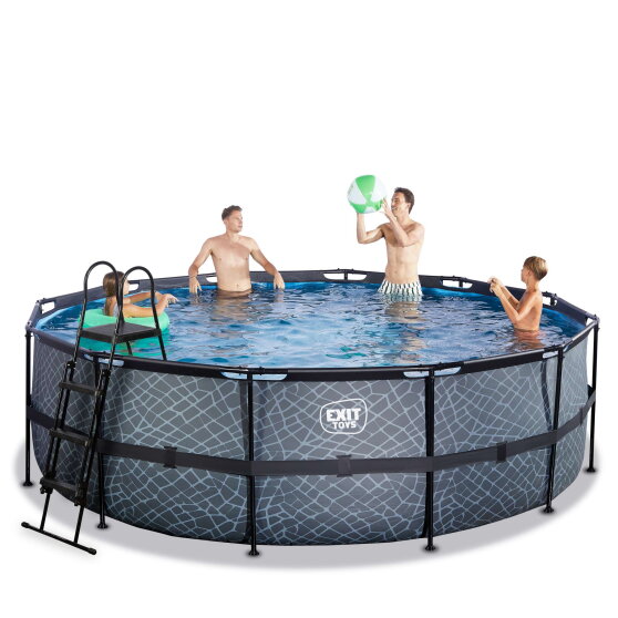 EXIT Stone pool ø450x122cm med filterpump - grå