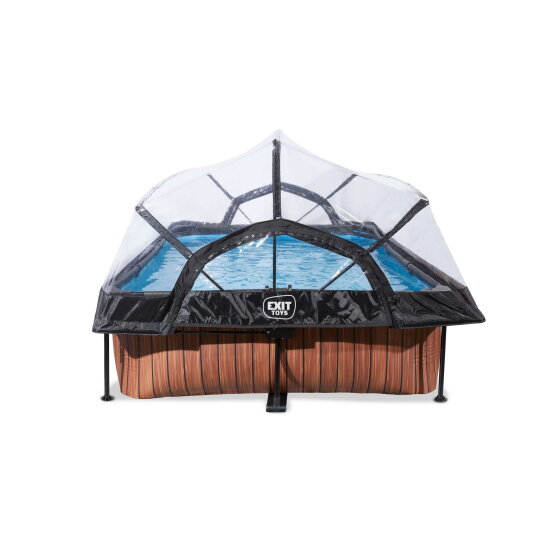 EXIT Wood pool 300x200x65cm med filterpump och tak - brun