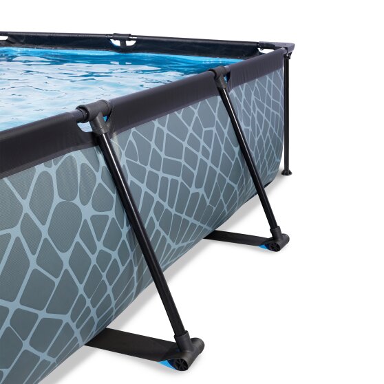 EXIT Stone pool 300x200x65cm med filterpump och tak och solsegel - grå