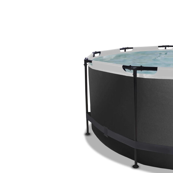 EXIT Black Leather pool &oslash;360x122cm med sandfilterpump och tak och tillbeh&ouml;rsset - svart