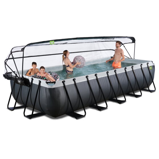 EXIT Black Leather pool 540x250x100cm med sandfilterpump och tak - svart