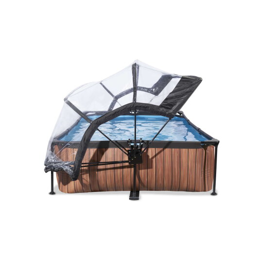 EXIT Wood pool 300x200x65cm med filterpump och tak - brun