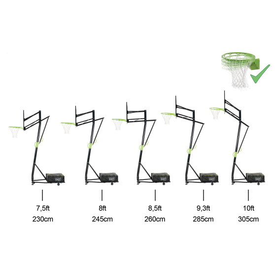 EXIT Galaxy portabel basketkorg på hjul med dunkring - grön/svart