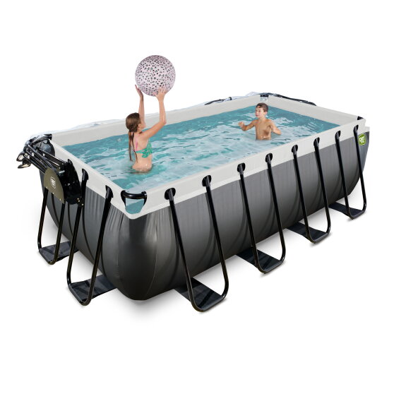 EXIT Black Leather pool 400x200x122cm med sandfilterpump och tak - svart