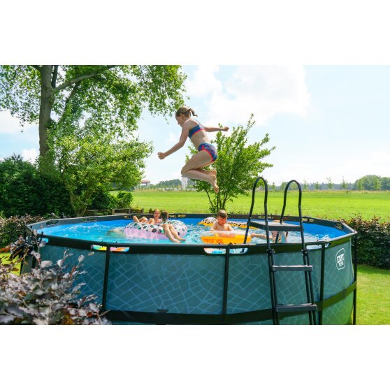 EXIT Wood pool ø488x122cm med filterpump - brun