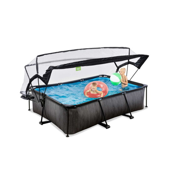 EXIT Black Wood pool 220x150x65cm med filterpump och tak - svart