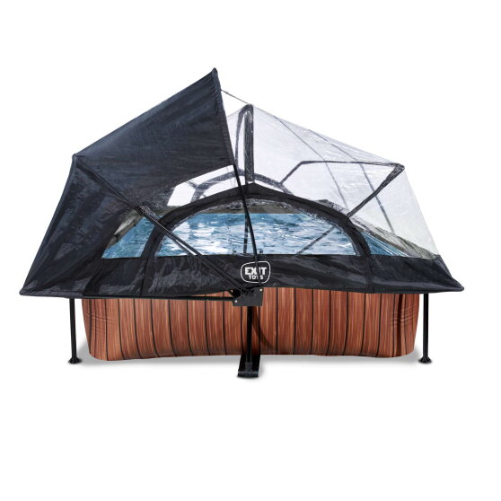 EXIT Wood pool 300x200x65cm med filterpump och tak och solsegel - brun