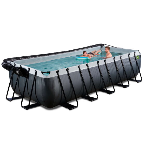 EXIT Black Leather pool 540x250x122cm med sandfilterpump och tak och värmepump - svart