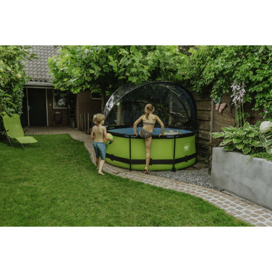 EXIT Lime pool ø244x76cm med filterpump och tak - grön