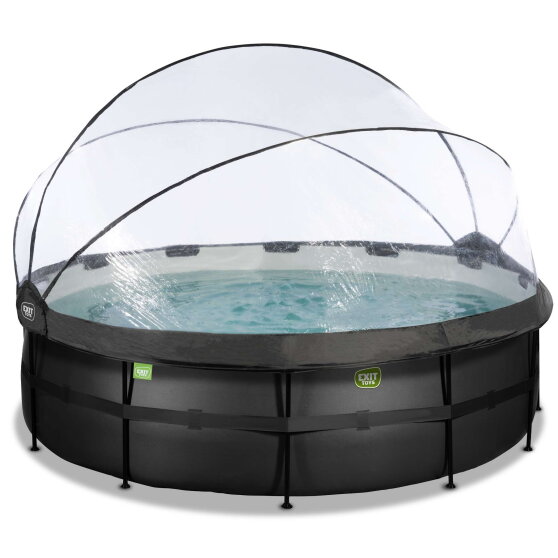 EXIT Black Leather pool &oslash;450x122cm med sandfilterpump och tak och v&auml;rmepump - svart
