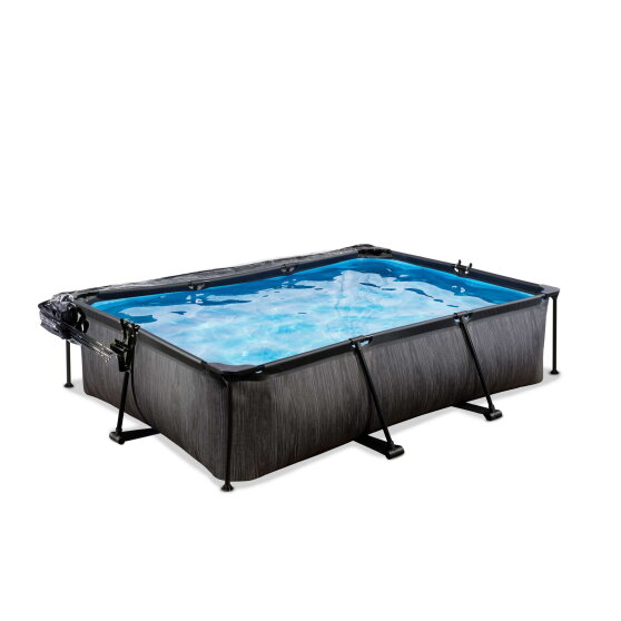 EXIT Black Wood pool 300x200x65cm med filterpump och tak - svart